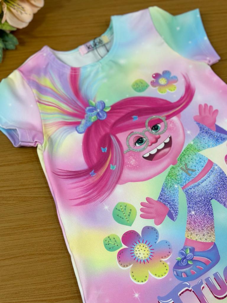 Vestido Infantil Kukie Verão True Color Trolls