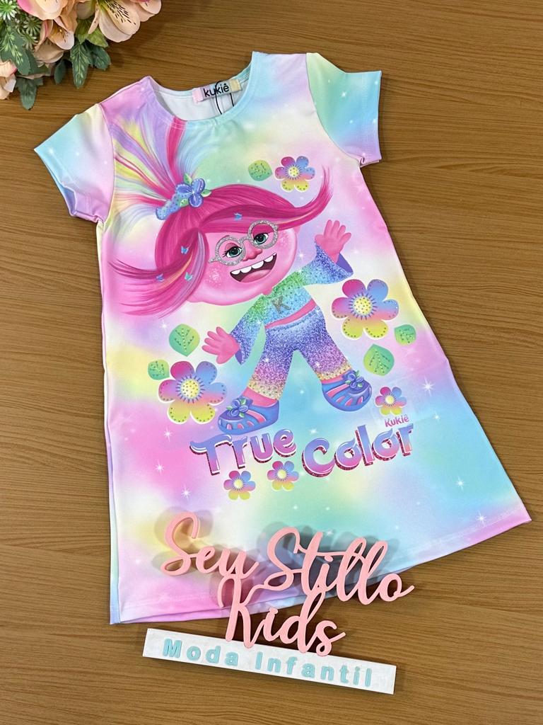Vestido Infantil Kukie Verão True Color Trolls