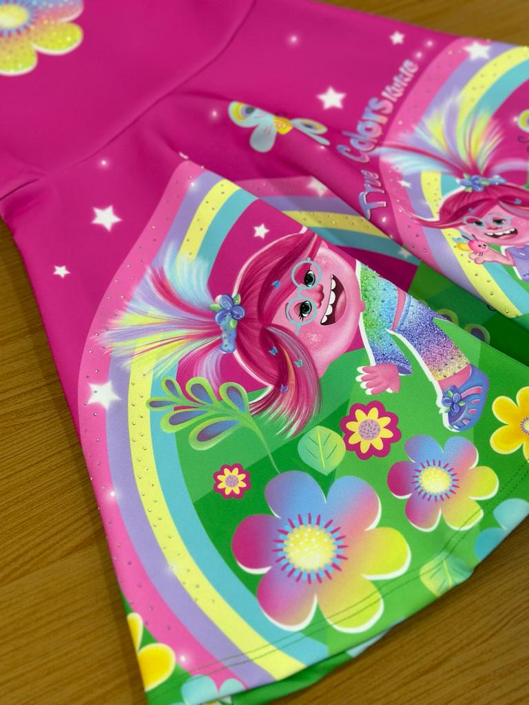 Vestido Infantil Kukie Verão Pink True Colors Mundo Encantado Trolls
