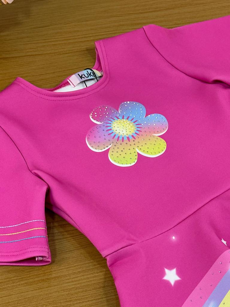 Vestido Infantil Kukie Verão Pink True Colors Mundo Encantado Trolls