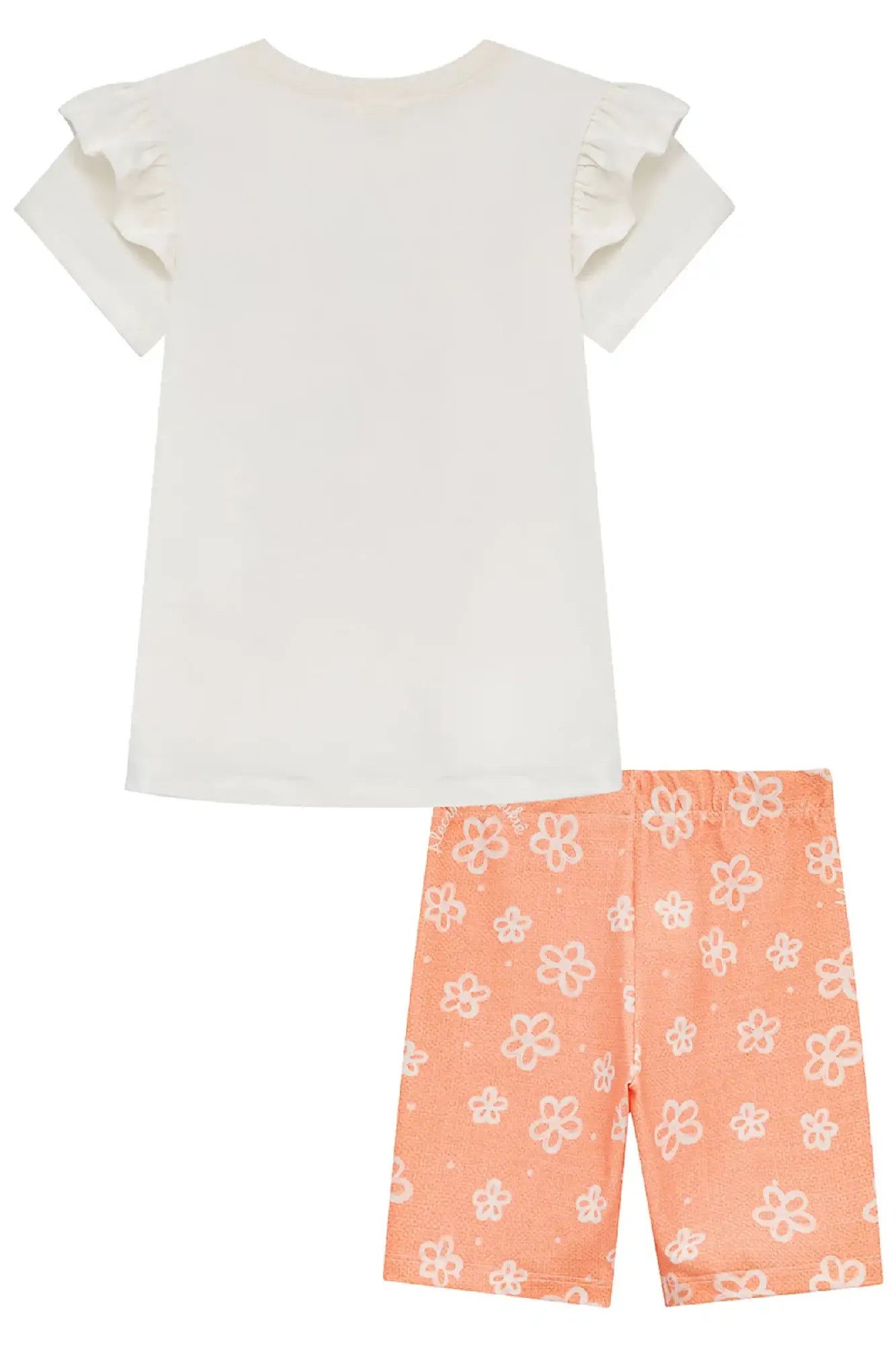 Conjunto Infantil Menina Kukiê com Shorts Ciclista Laranja e Blusa Branca Raposinha Artista