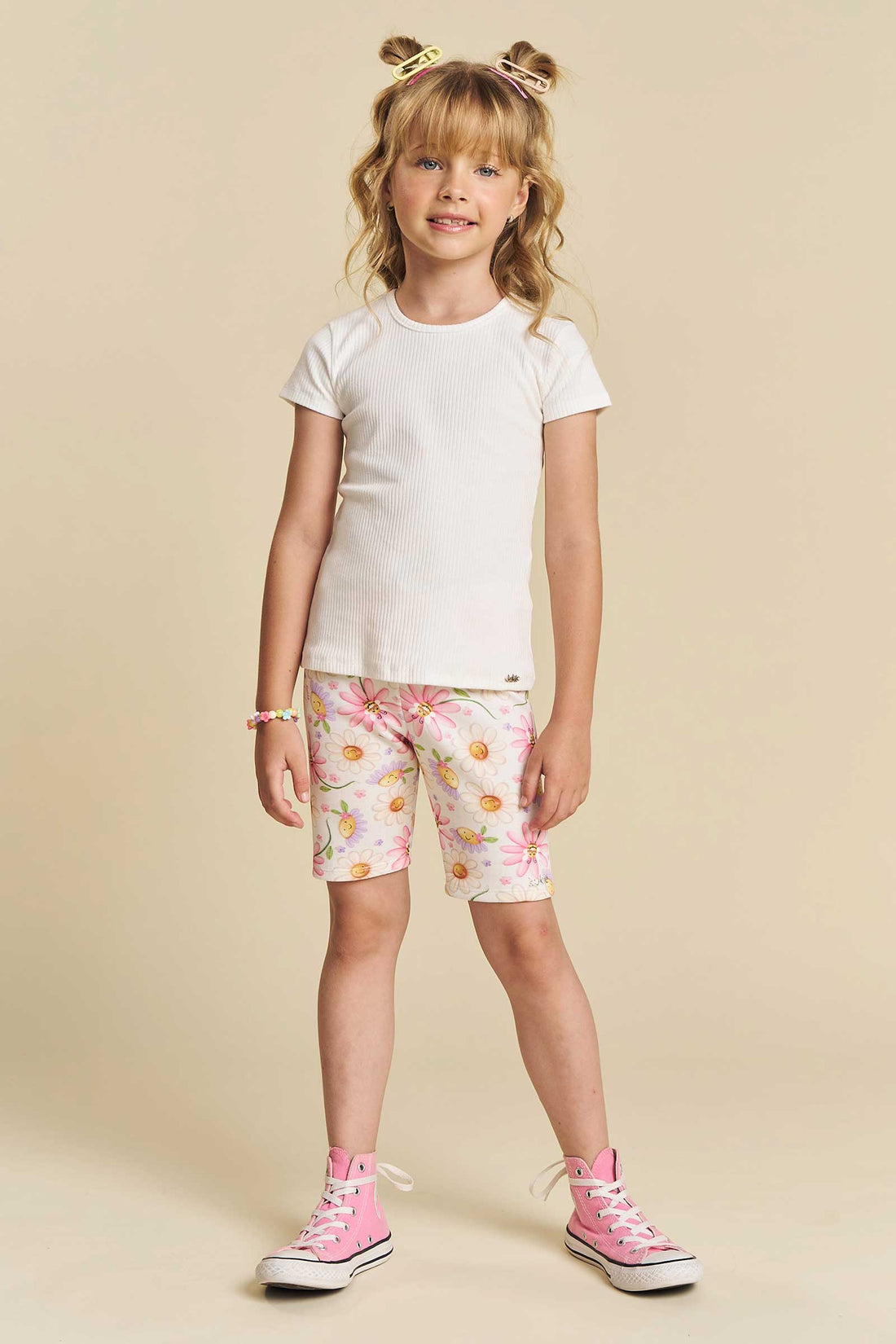 Shorts Infantil Kukie Ciclista Off White Flor