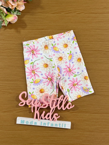 Shorts Infantil Kukie Ciclista Off White Flor