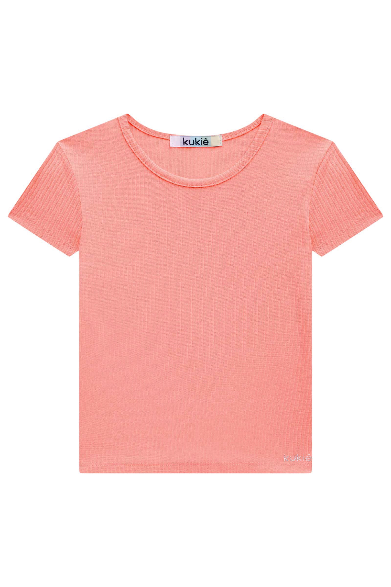 Blusa Infantil Kukie Verão Canelada Coral Neon