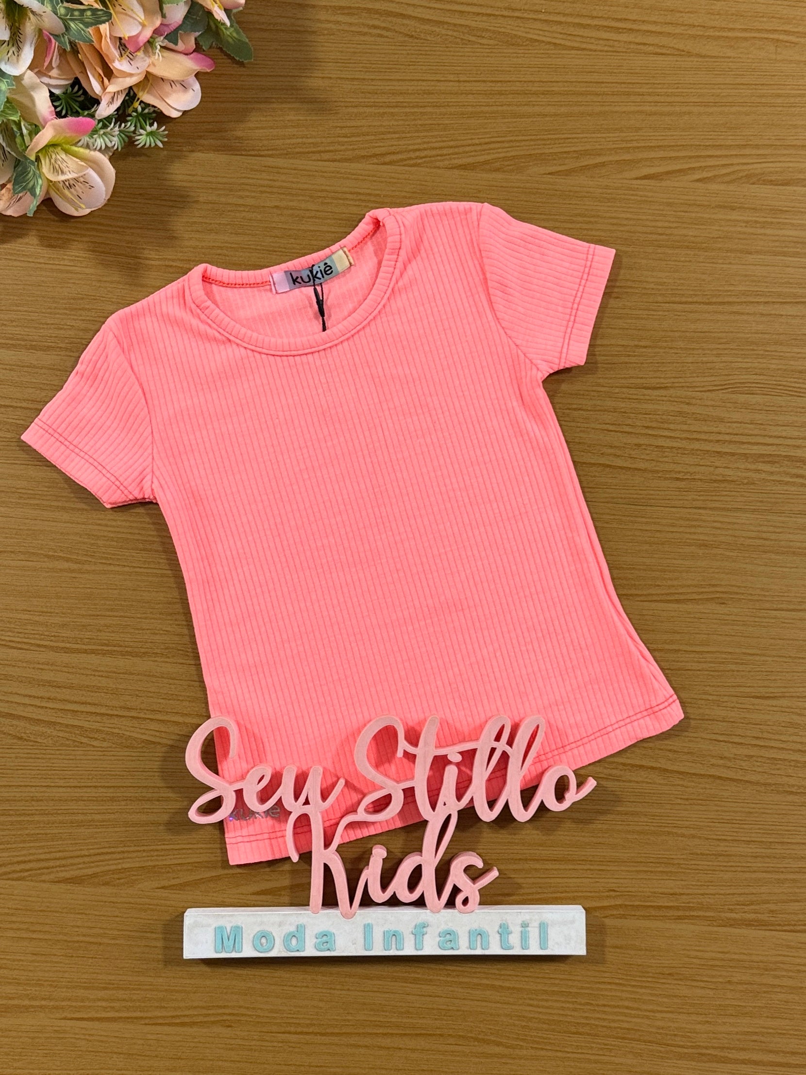 Blusa Infantil Kukie Verão Canelada Coral Neon