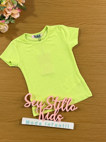 Blusa Infantil Kukie Verão Canelada Verde Neon