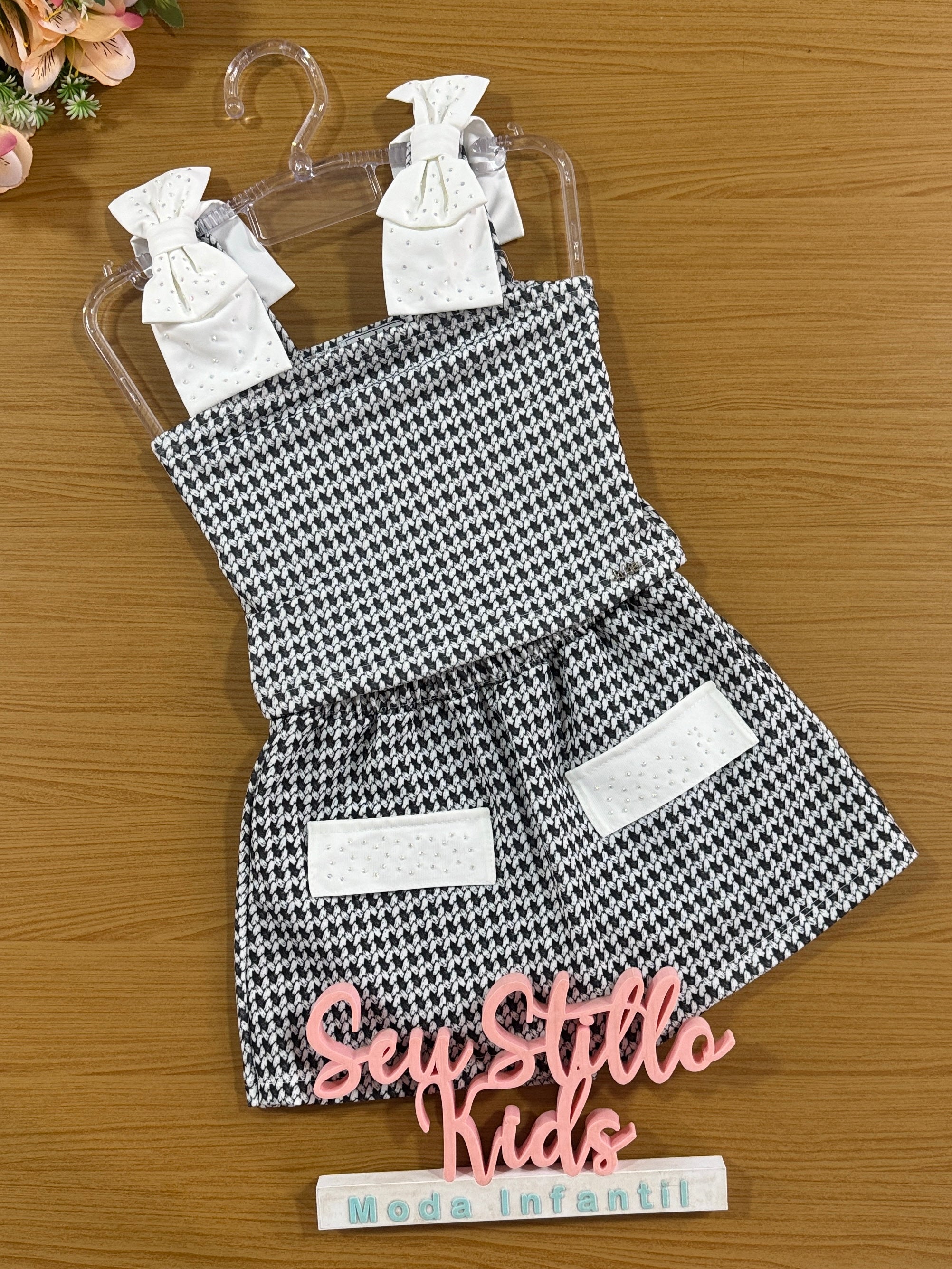 Conjunto Infantil Kukie Verão Shorts Saia e Blusa Boxy Preto