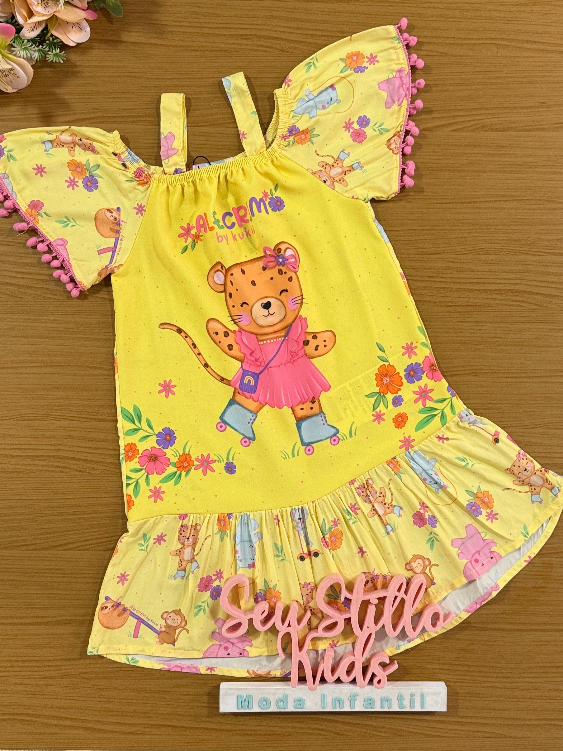 Vestido Infantil Kukie Alecrim Amarelo Oncinha