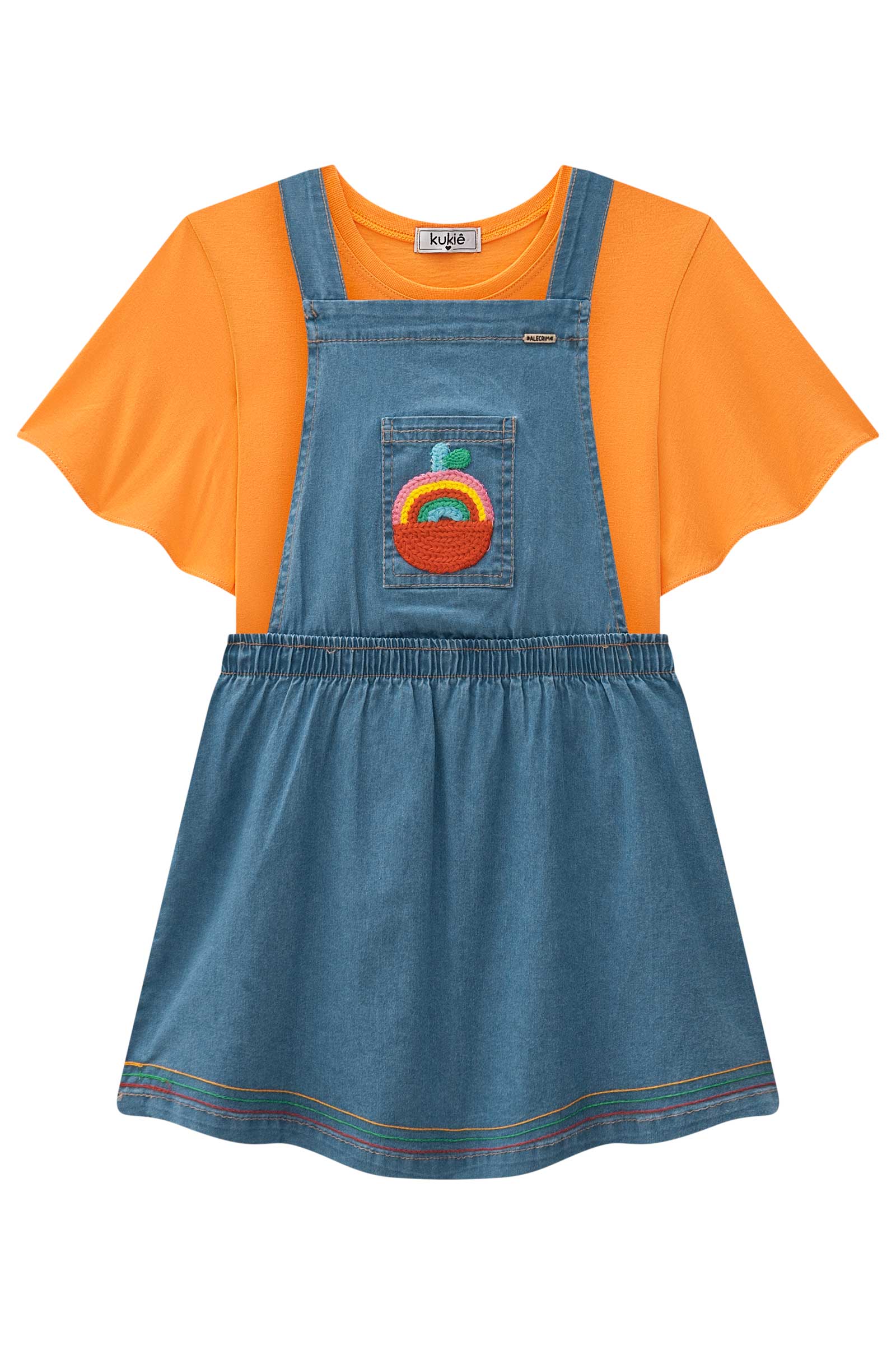 Salopete Infantil Kukie Alecrim Verão Jeans com Blusa Laranja