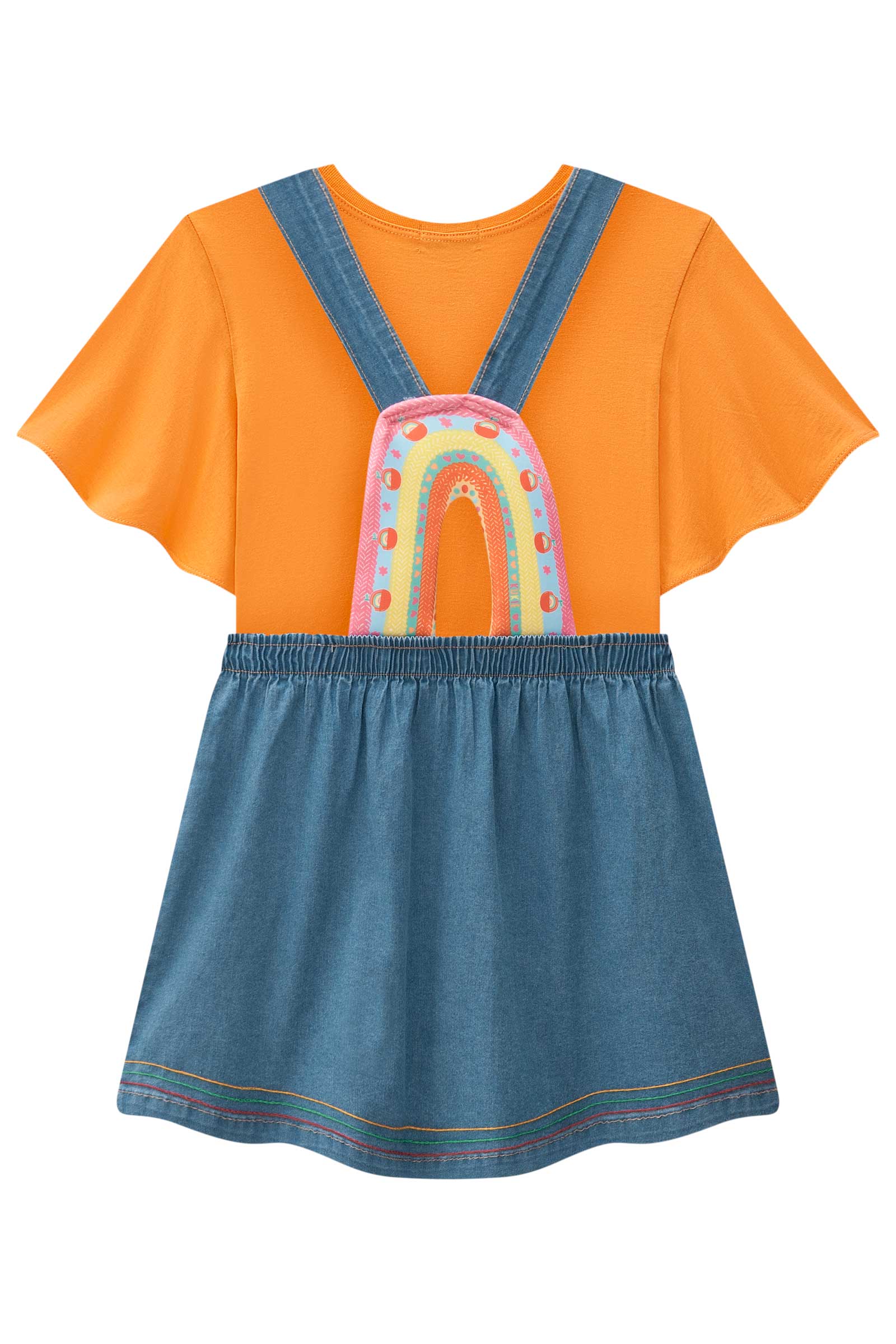 Salopete Infantil Kukie Alecrim Verão Jeans com Blusa Laranja