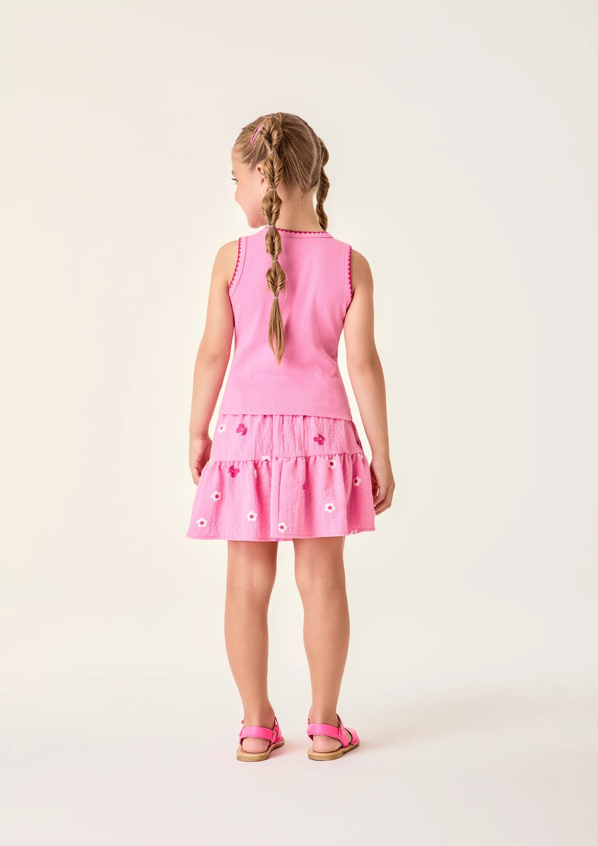 Conjunto Infantil Menina Bimbi Saia e Regata Rosa Florsinha