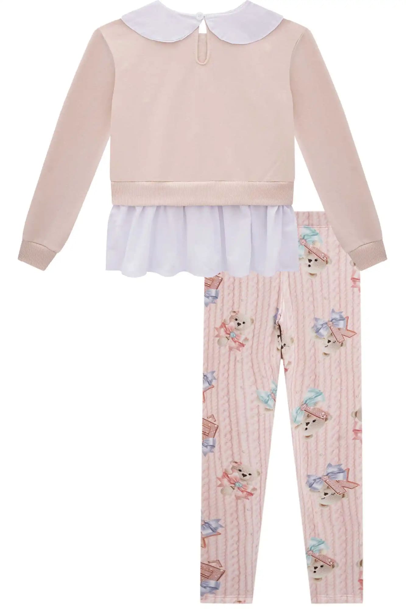 Conjunto Infantil Kukiê Inverno com Calça e Casaco Rosa com Pérolas