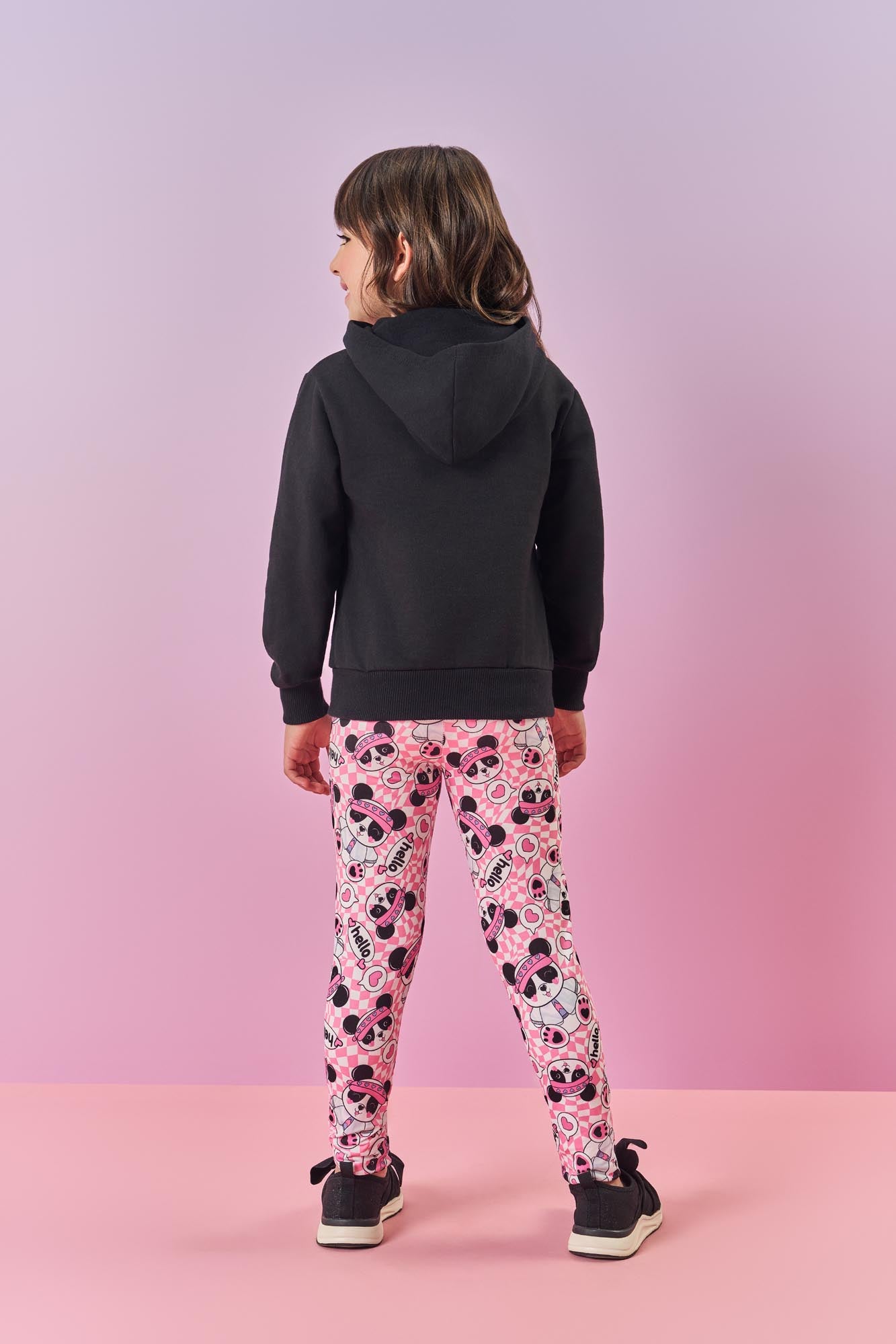 Conjunto Infantil Cinti Inverno Calça Legging e Moletom Flanelado Preto Panda