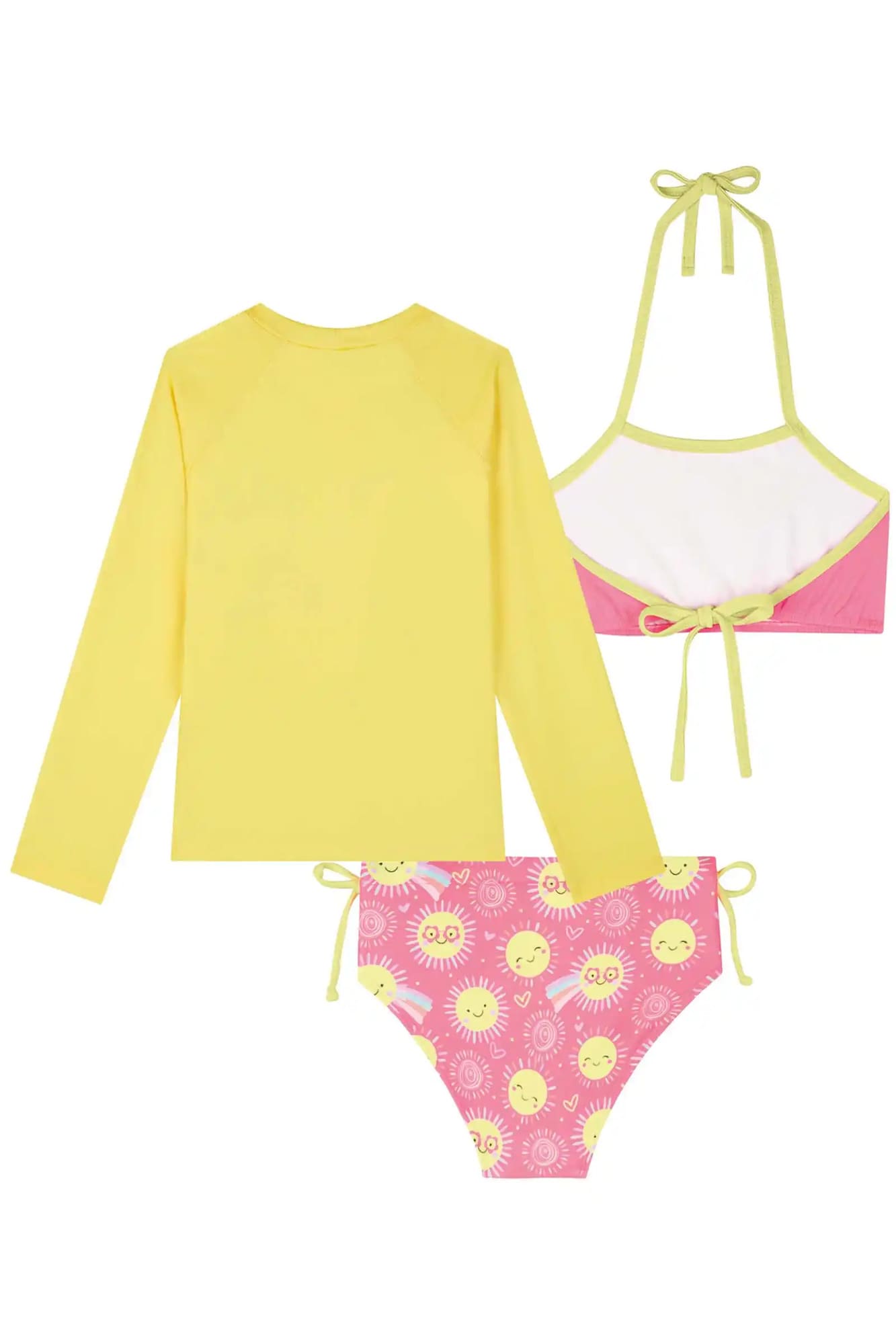 Biquíni Infantil Kukiê Verão Rosa com Blusa Amarela Solzinho