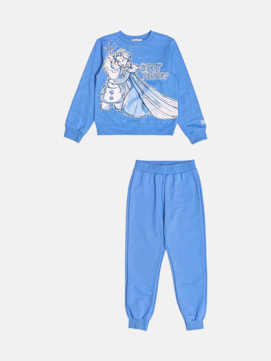 Conjunto Infantil Bimbi Inverno com Calça Legging e Moletom sem Flanela Azul Frozen Best Friends Disney