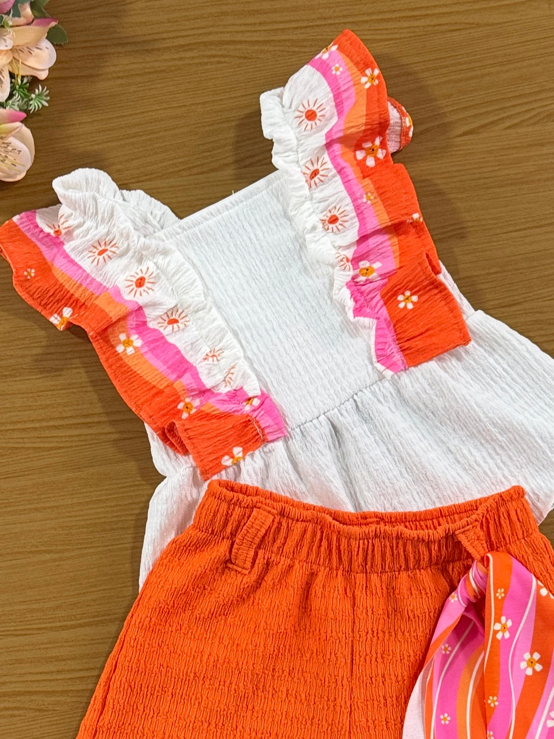 Conjunto Infantil Kukie Alecrim Shorts Laranja e Bata Solzinho