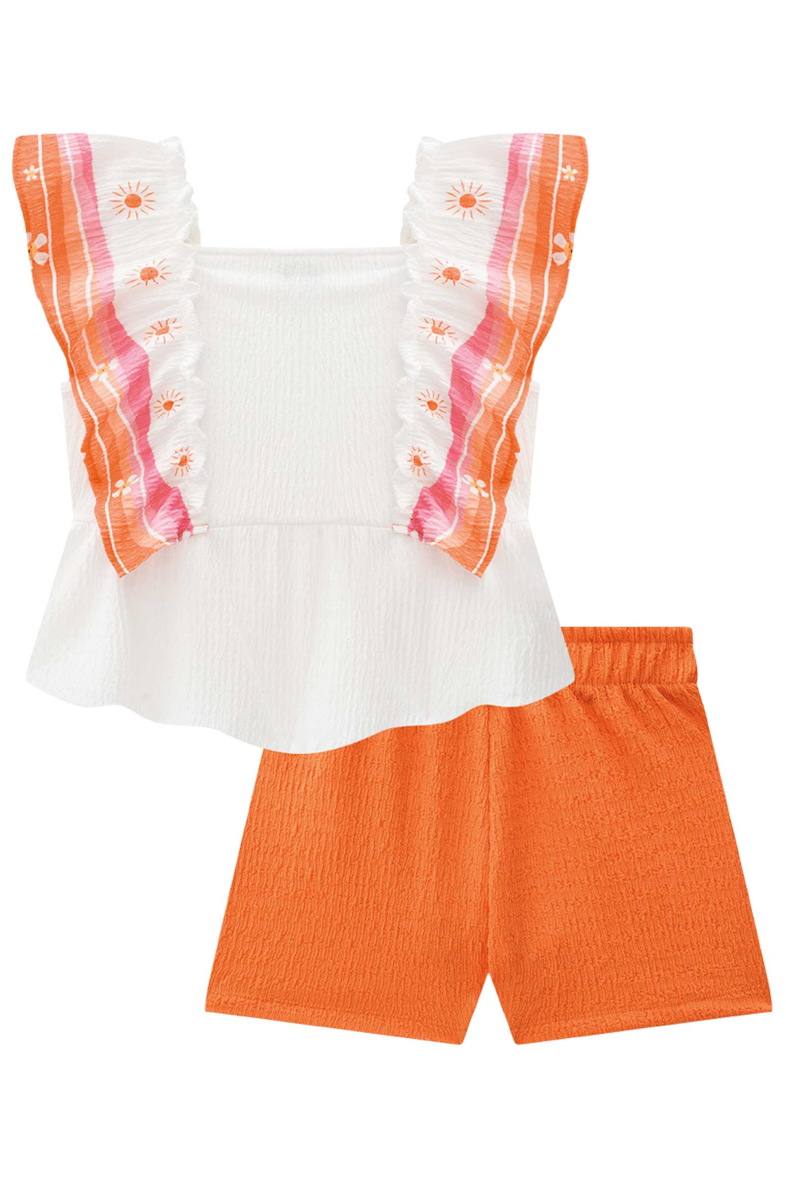 Conjunto Infantil Kukie Alecrim Shorts Laranja e Bata Solzinho