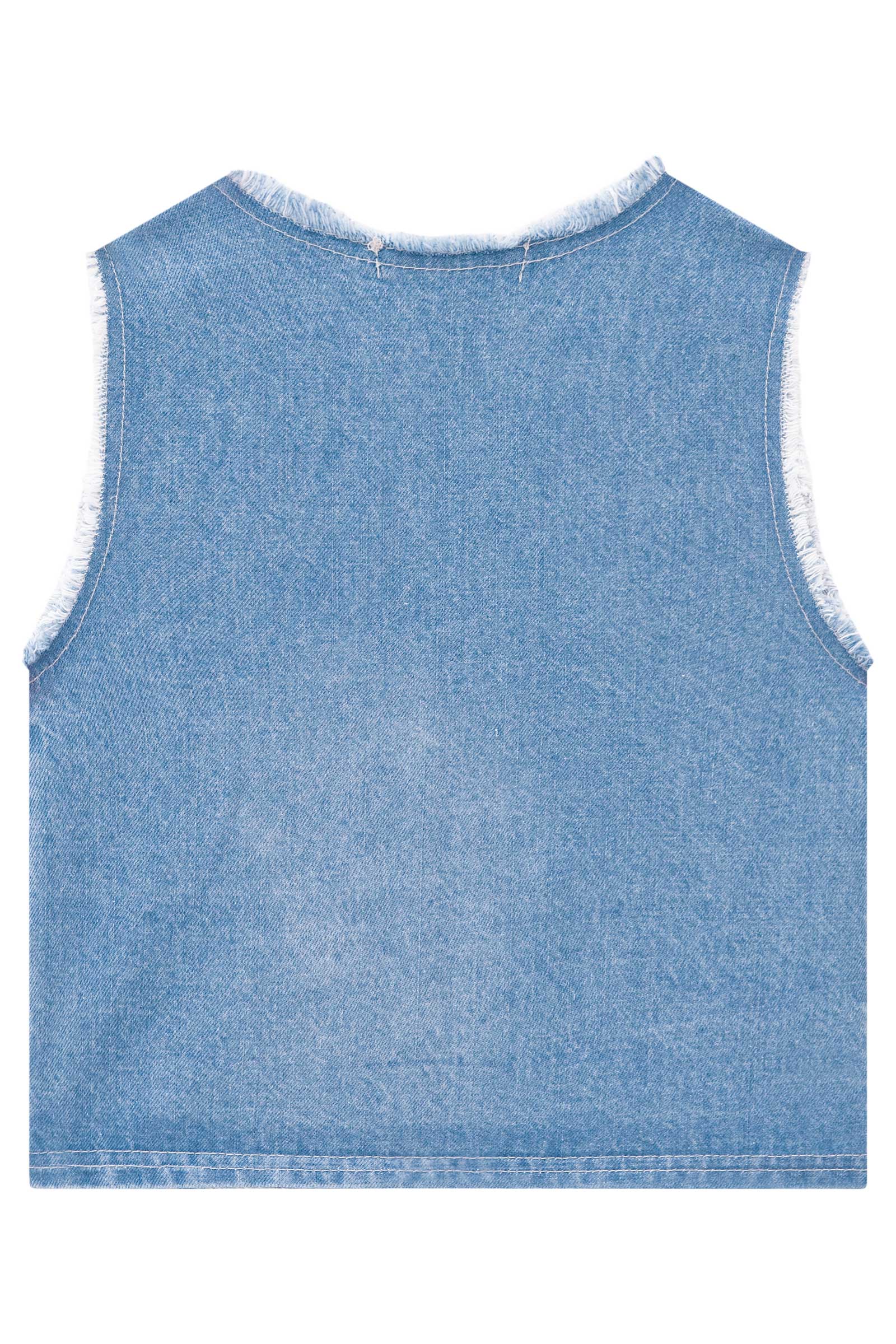 Conjunto Infantil Kukie Verão Shorts e Colete Jeans Melancia