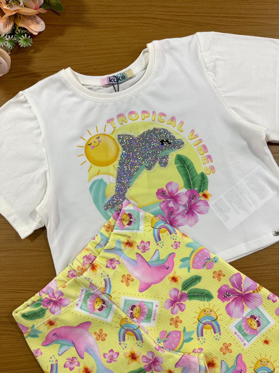 Conjunto Infantil Kukie Verão Shorts Ciclista e Blusa Golfinho