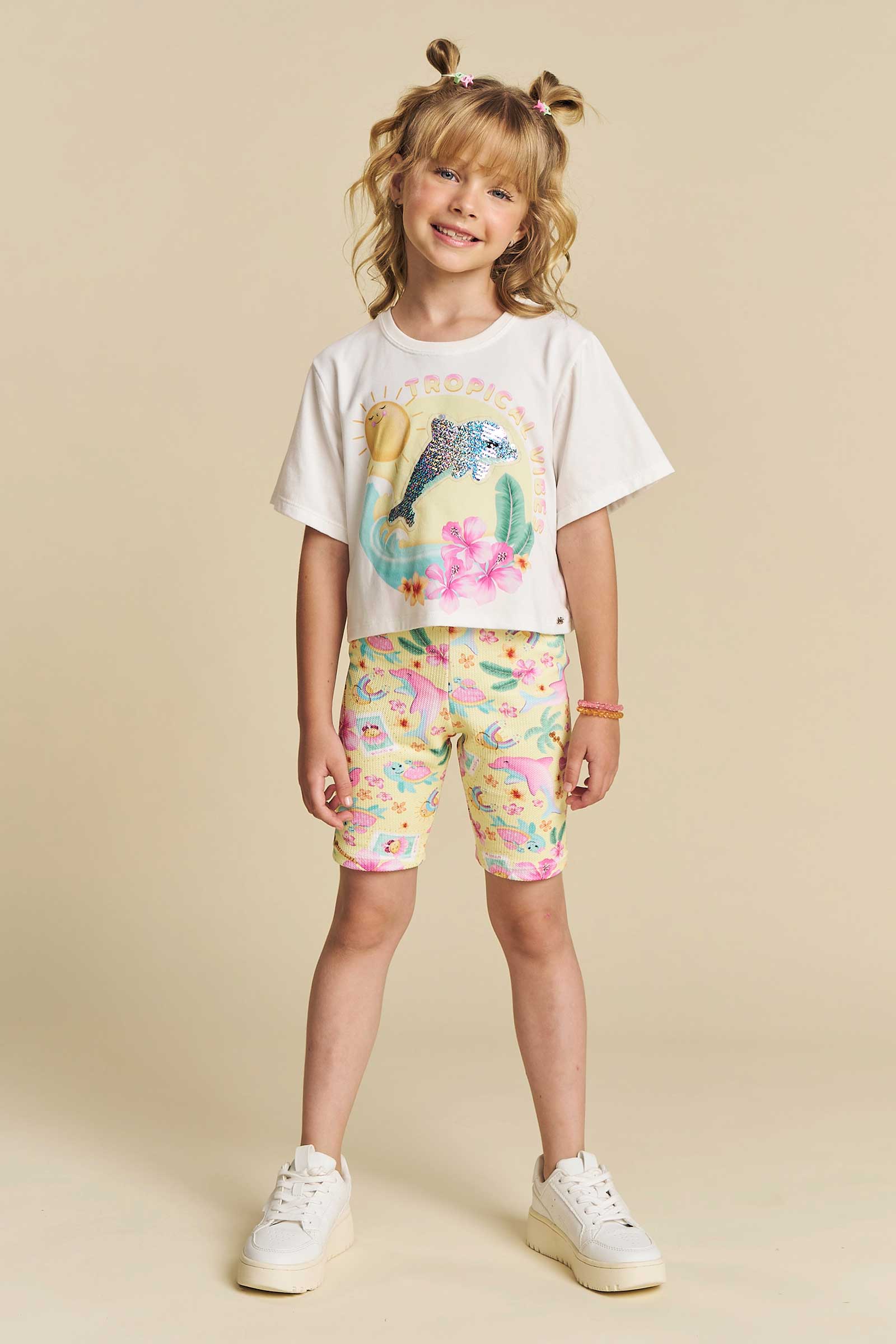 Conjunto Infantil Kukie Verão Shorts Ciclista e Blusa Golfinho