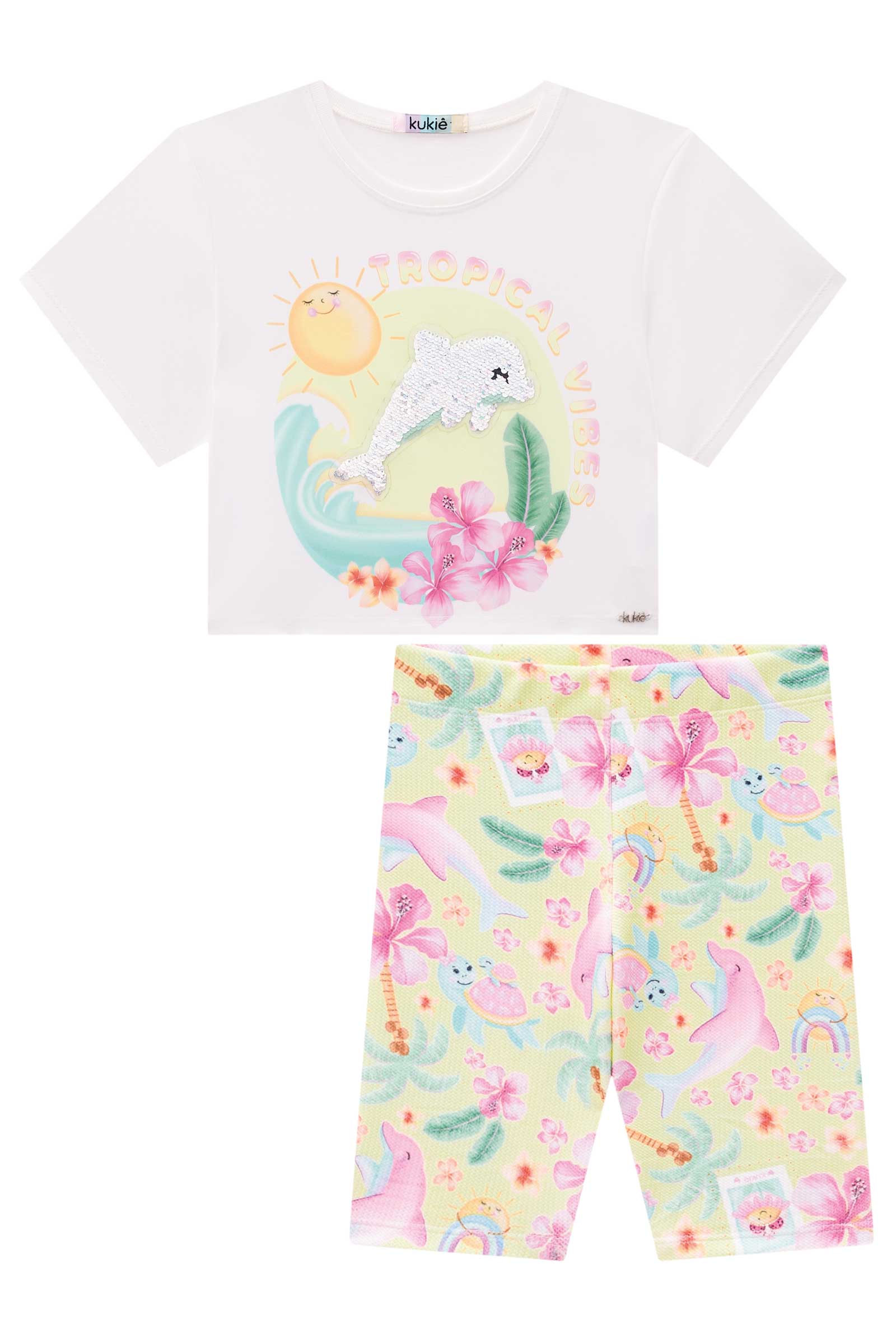 Conjunto Infantil Kukie Verão Shorts Ciclista e Blusa Golfinho