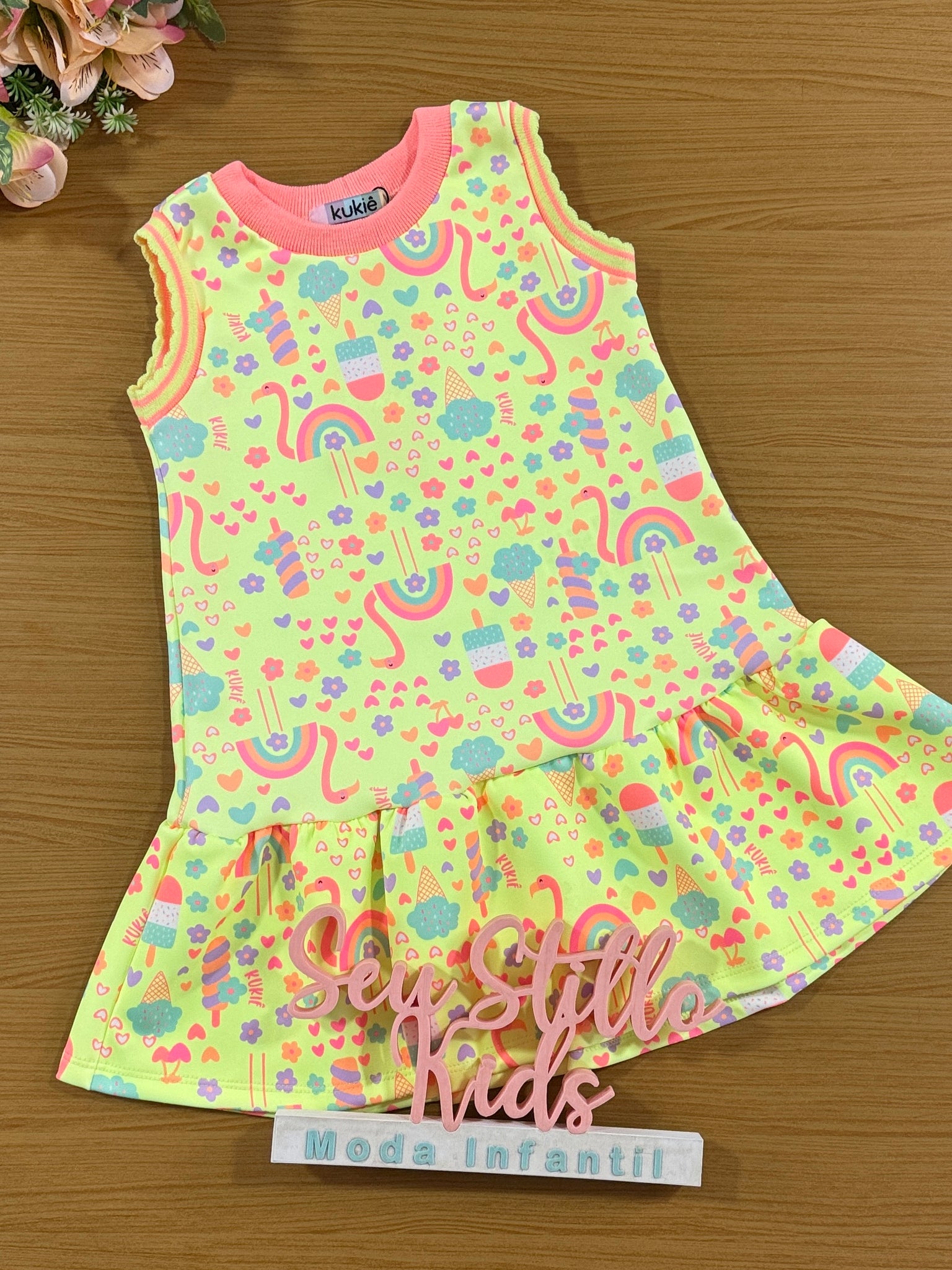 Vestido Infantil Kukie Verão Verde Doces
