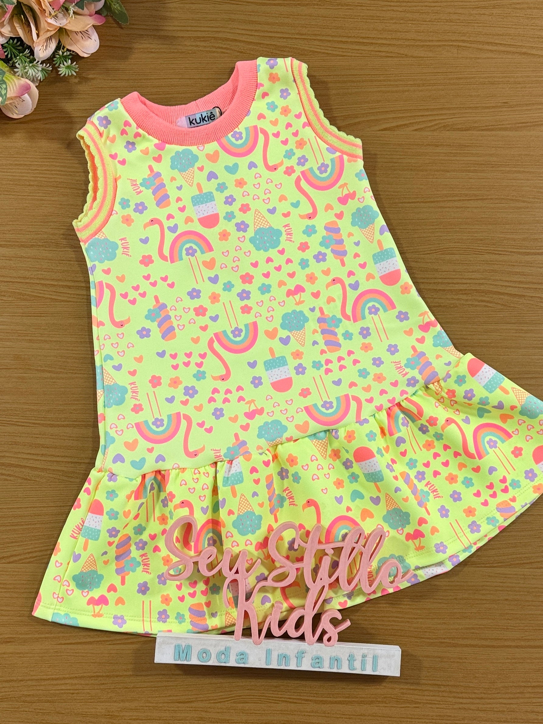 Vestido Infantil Kukie Verão Verde Doces