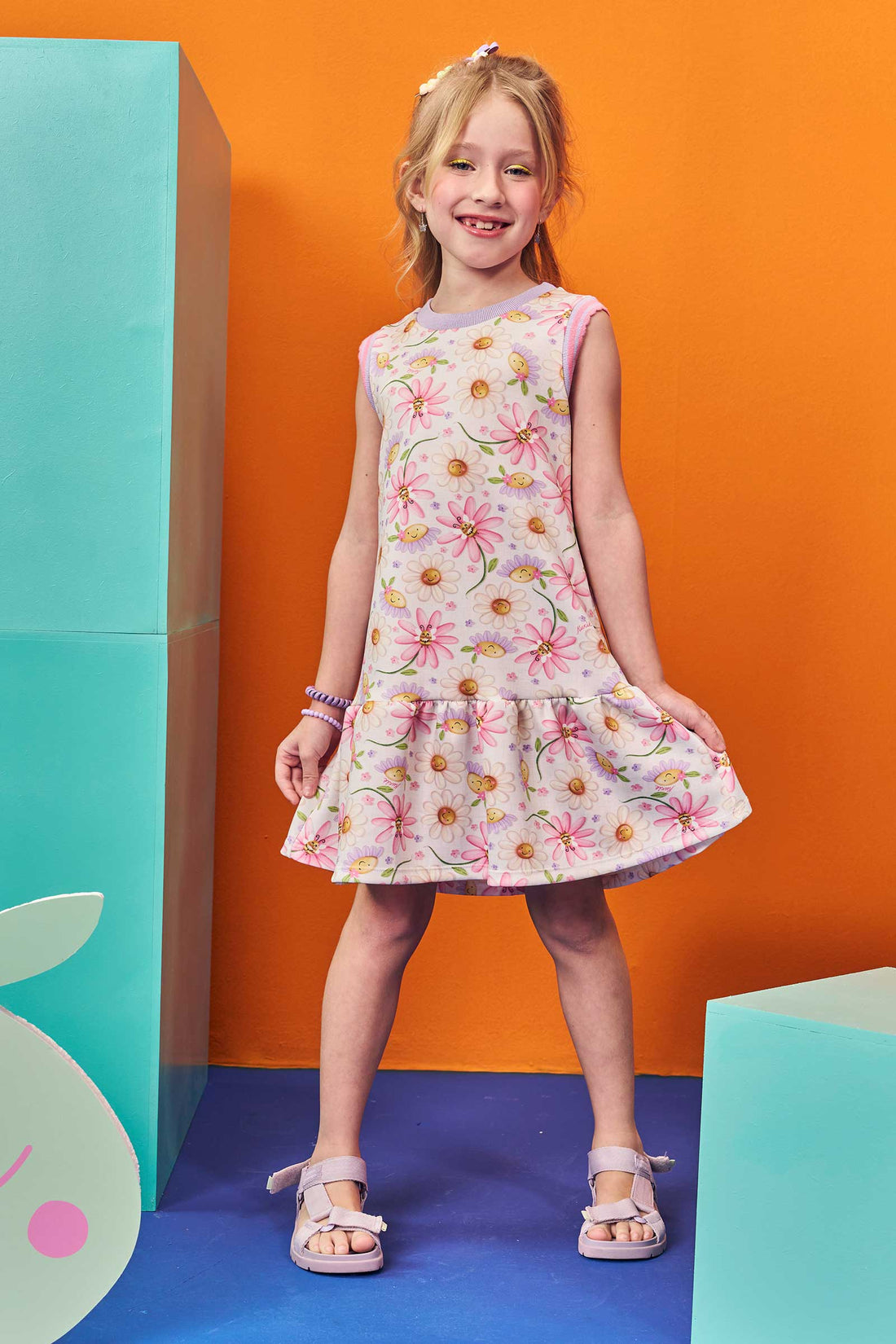 Vestido Infantil Kukie Verão Off White Flor
