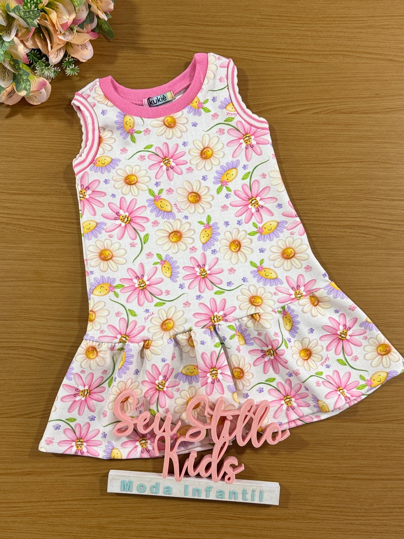 Vestido Infantil Kukie Verão Off White Flor