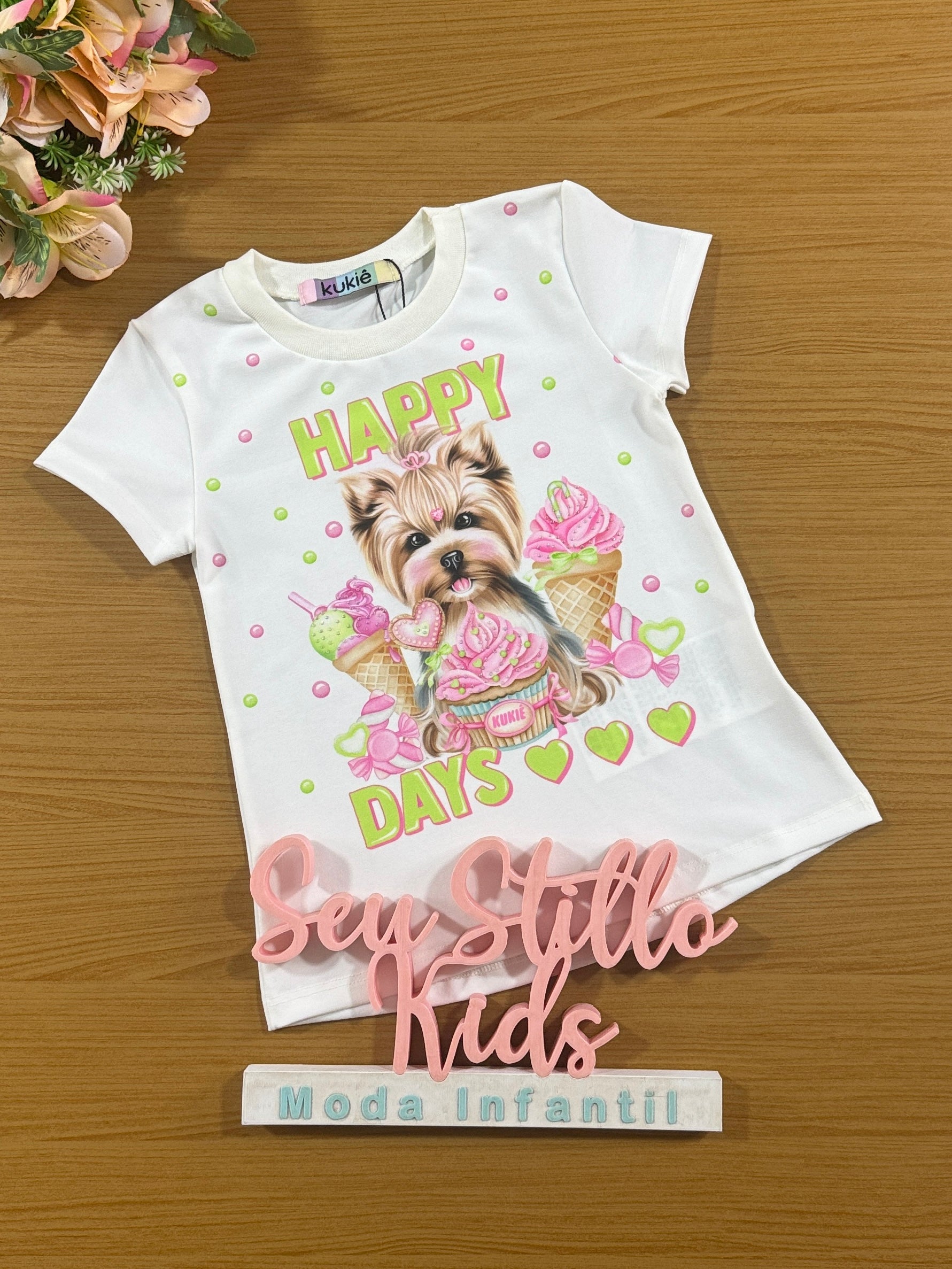 Blusa Infantil Kukie Verão Off White Cachorrinha