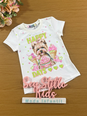 Blusa Infantil Kukie Verão Off White Cachorrinha