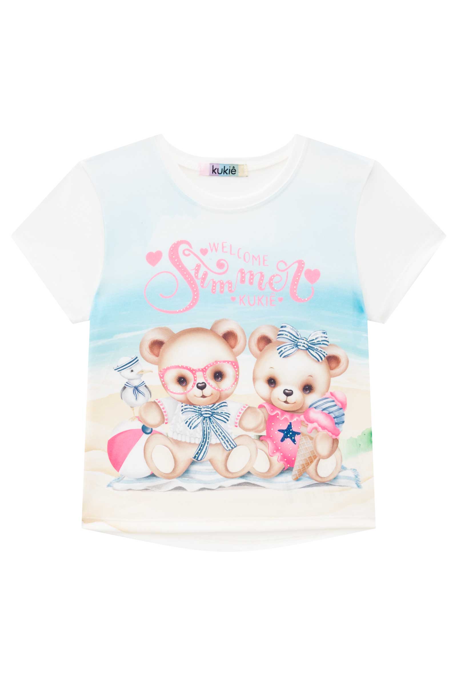 Blusa Infantil Kukie Verão Off White Ursinhos