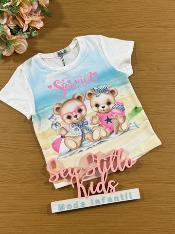 Blusa Infantil Kukie Verão Off White Ursinhos
