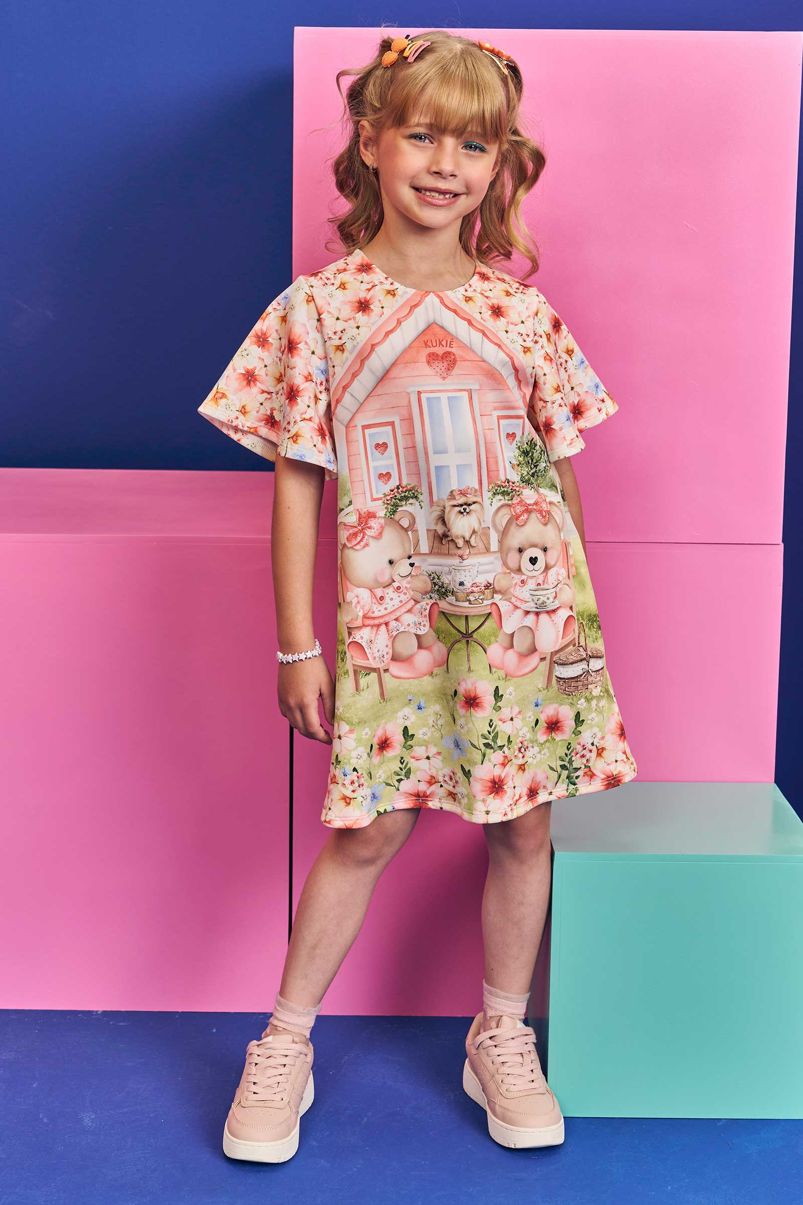 Vestido Infantil Kukie Verão Ursinhas Fofas