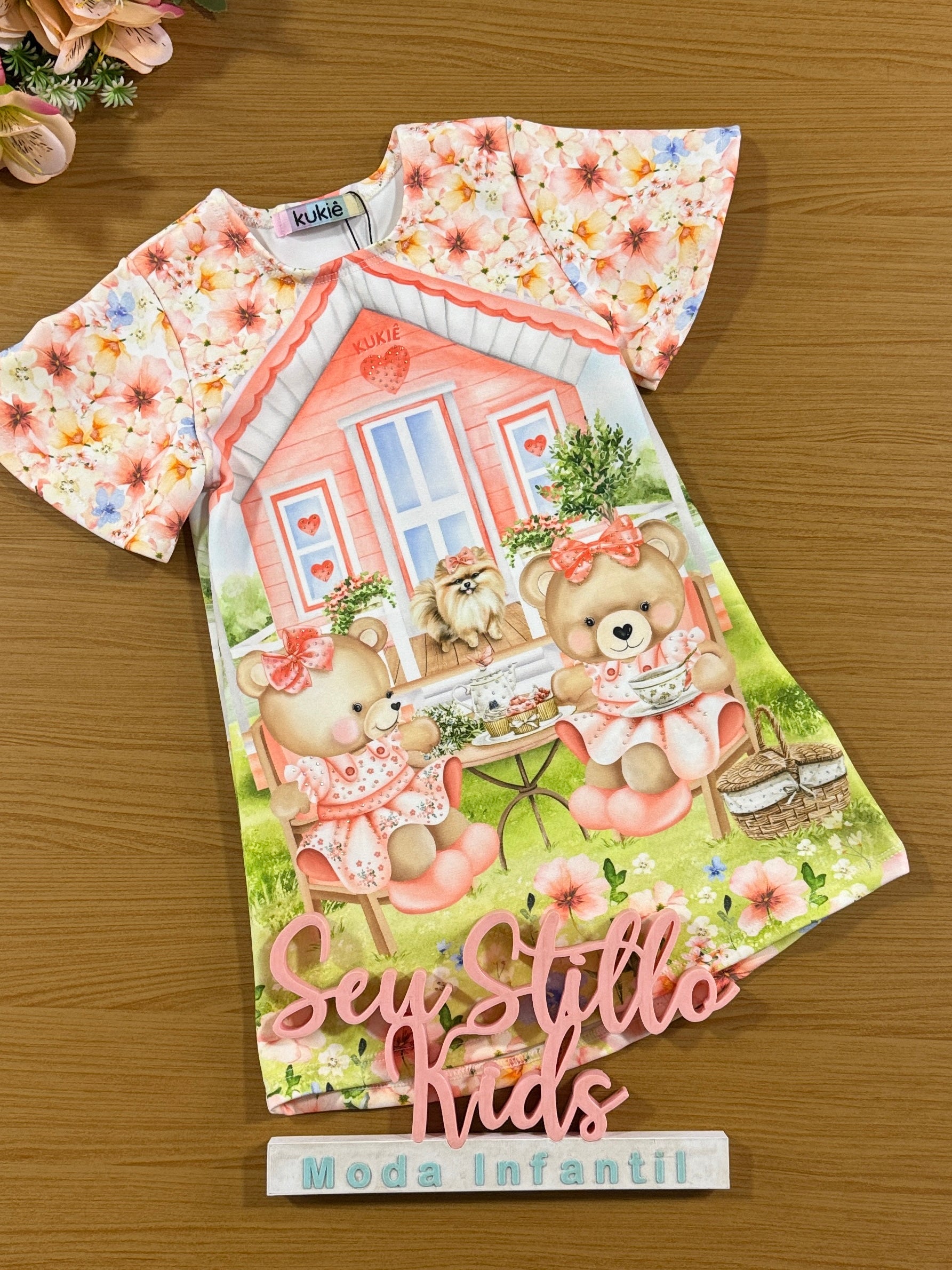 Vestido Infantil Kukie Verão Ursinhas Fofas