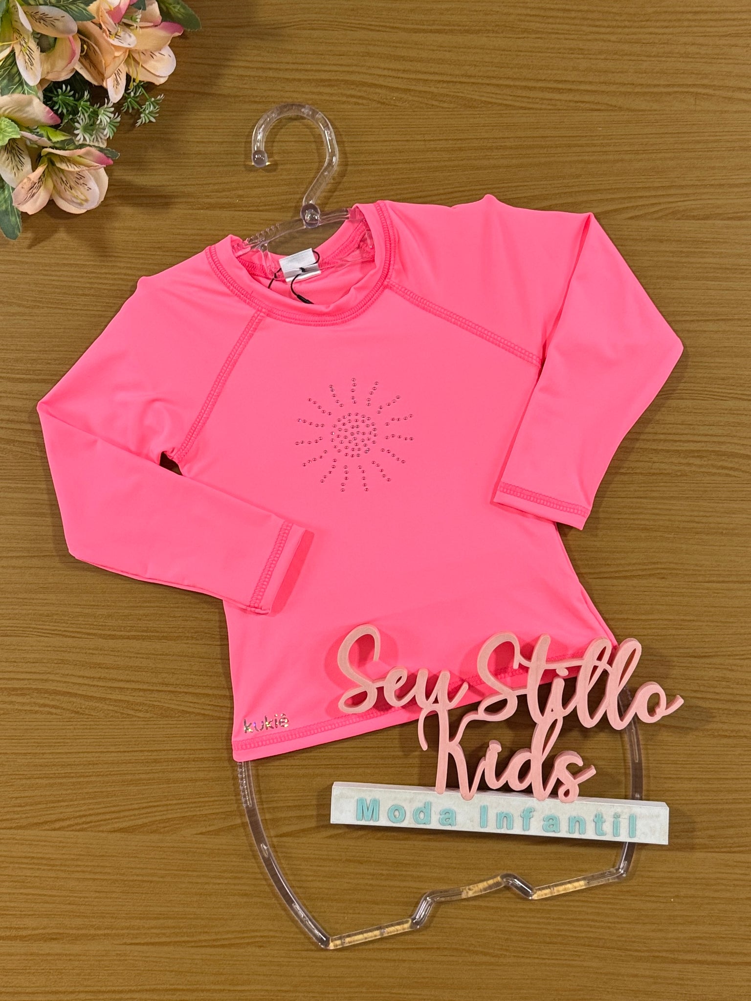 Blusa Infantil com Proteção Solar Kukie Verão Rosa Neon