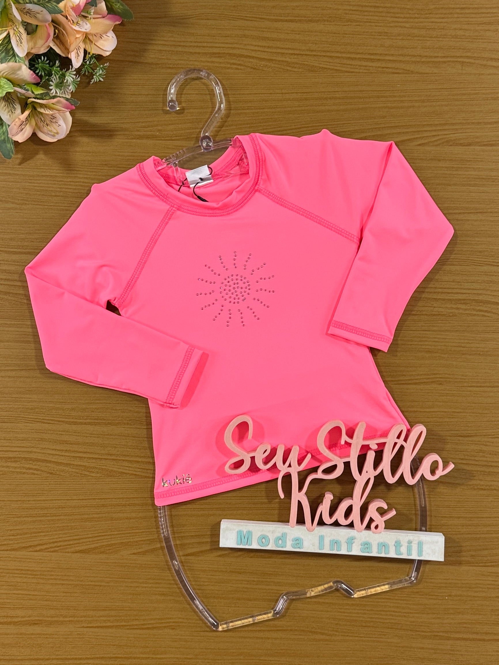 Blusa Infantil com Proteção Solar Kukie Verão Rosa Neon