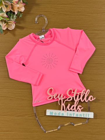 Blusa Infantil com Proteção Solar Kukie Verão Rosa Neon