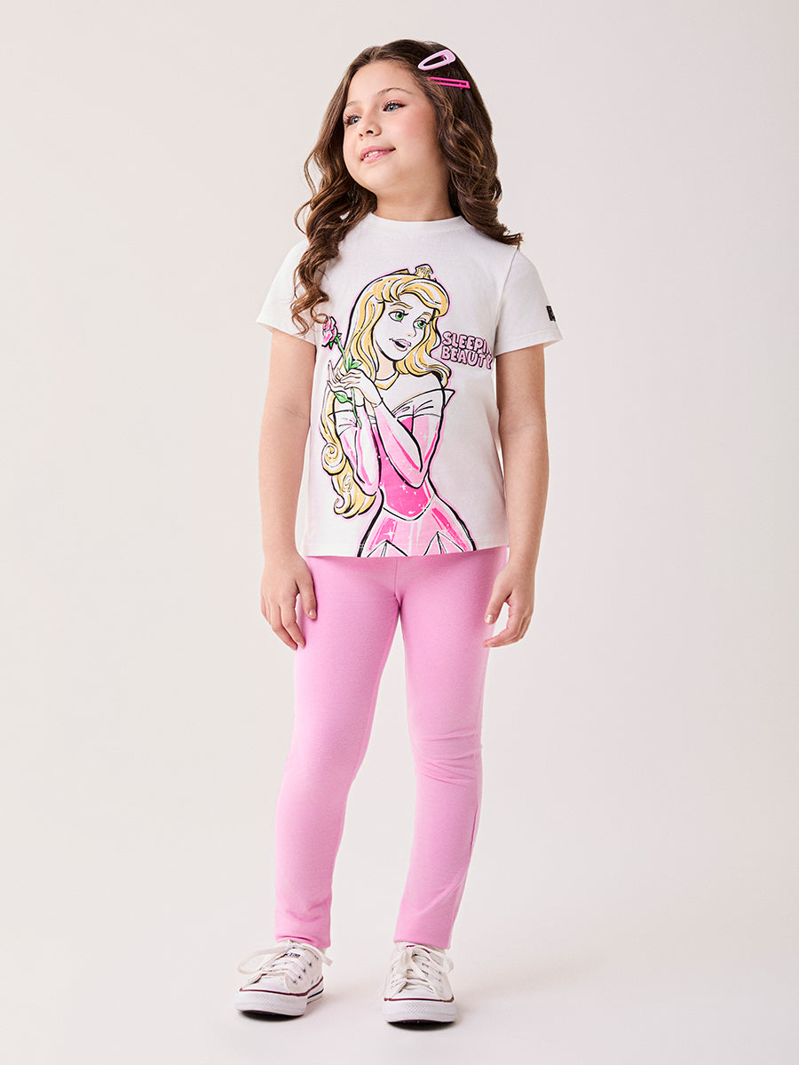 Conjunto Infantil Bimbi Inverno com Calça Legging Rosa e Blusa Manga Curta Princesa Aurora