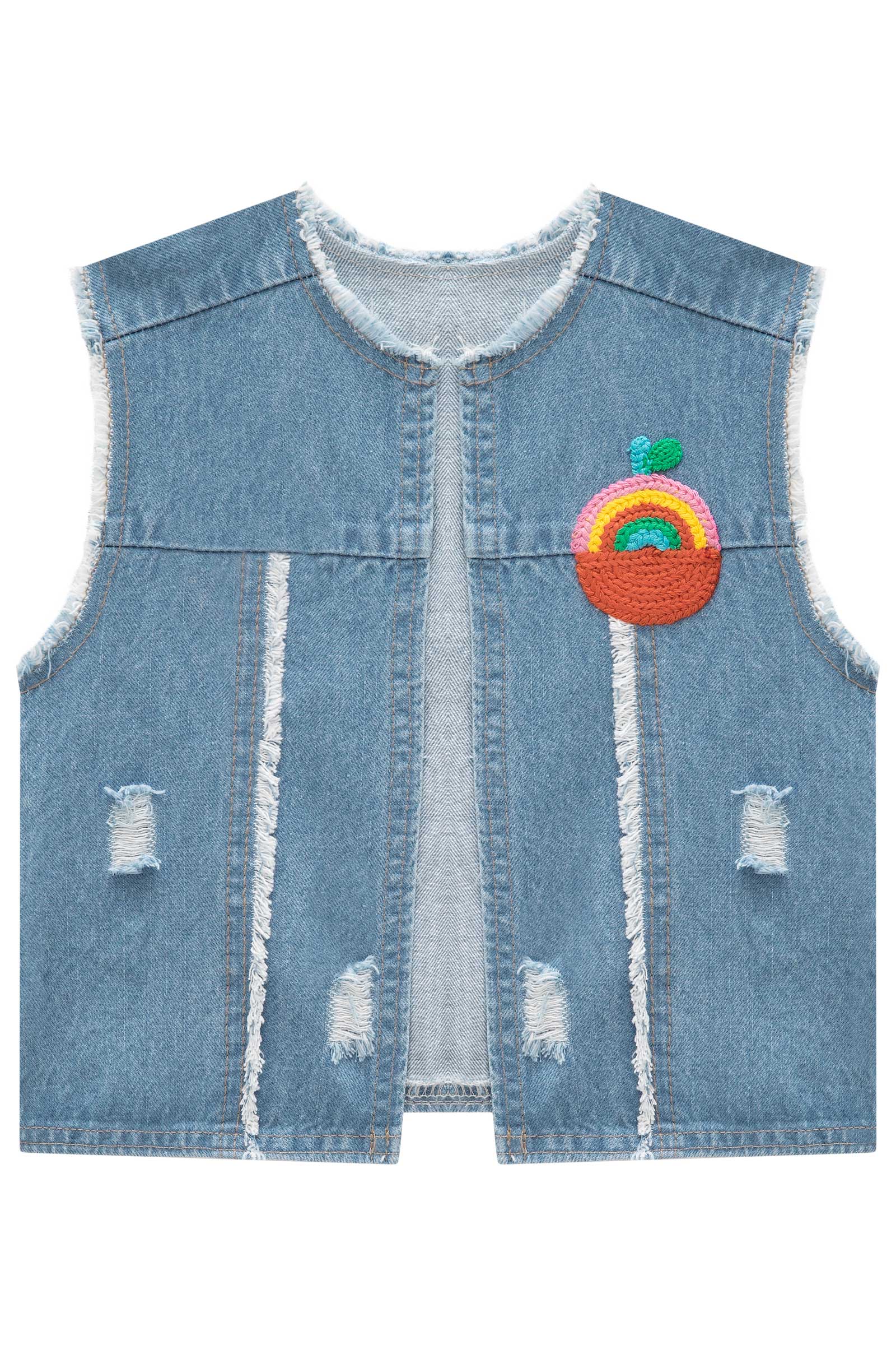 Vestido Infantil Kukie Alecrim Verão Arco Íris com Colete