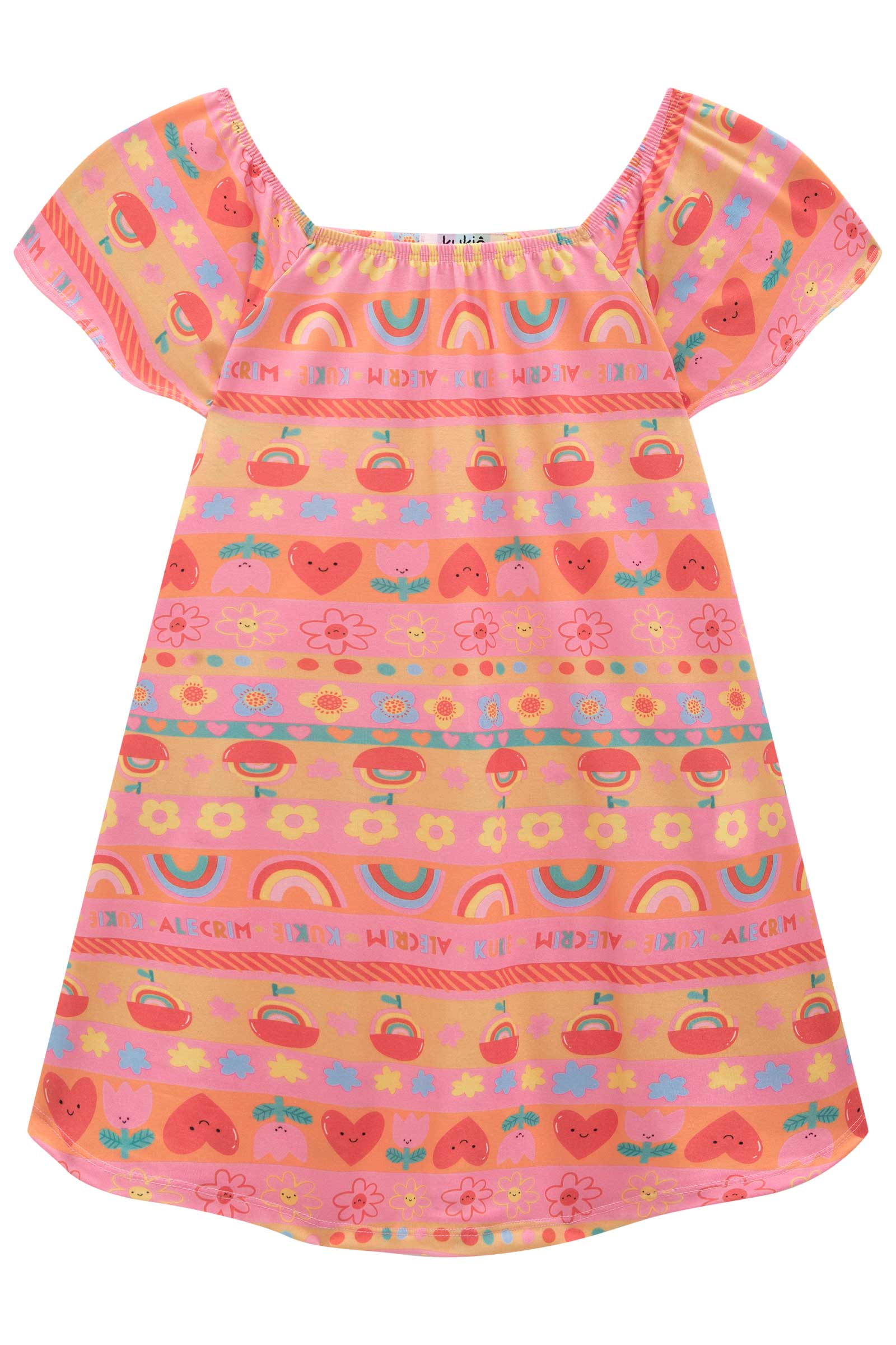 Vestido Infantil Kukie Alecrim Verão Arco Íris com Colete