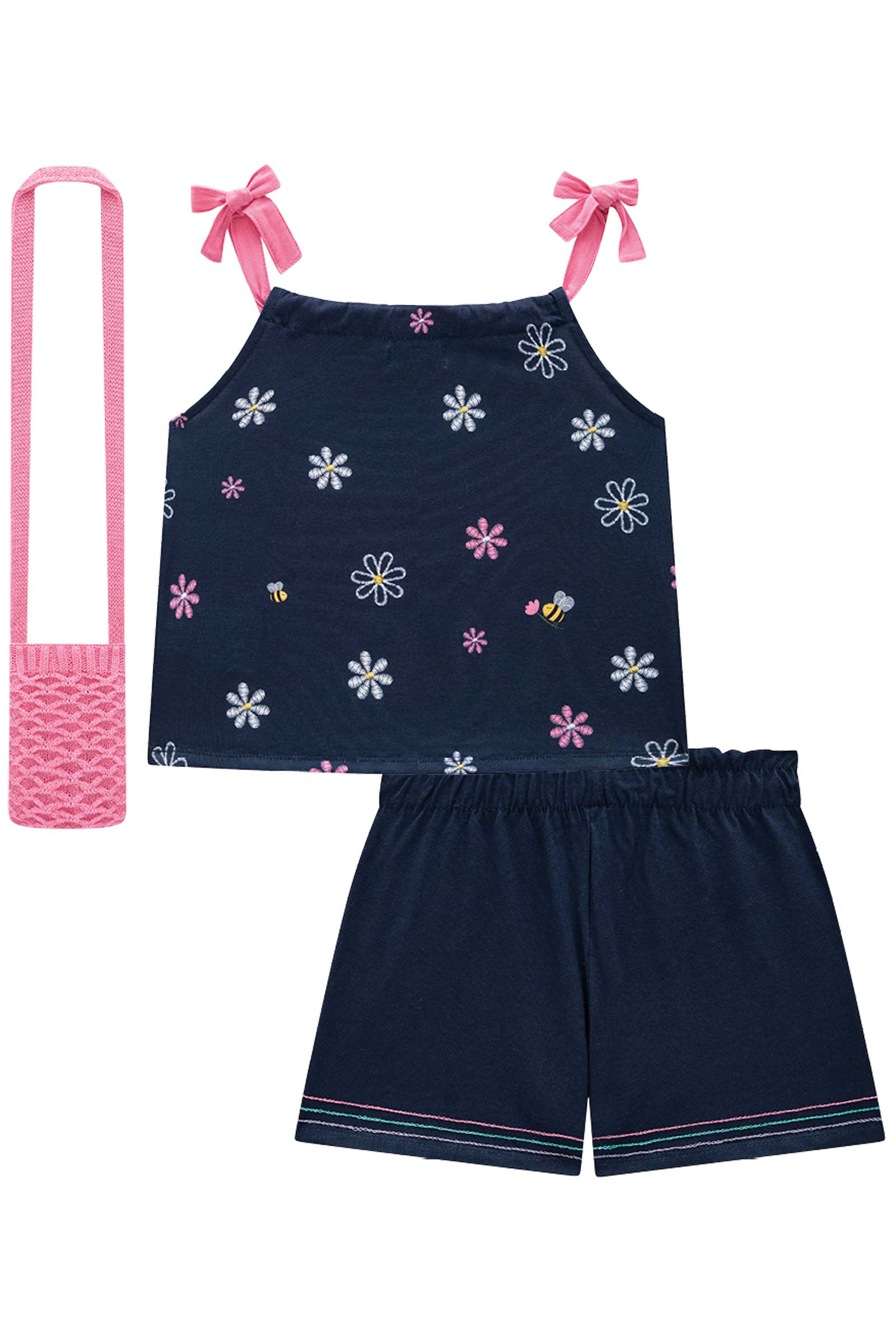 Conjunto Infantil Kukie Alecrim Verão Shorts e Blusa Ursinha com Bolsinha