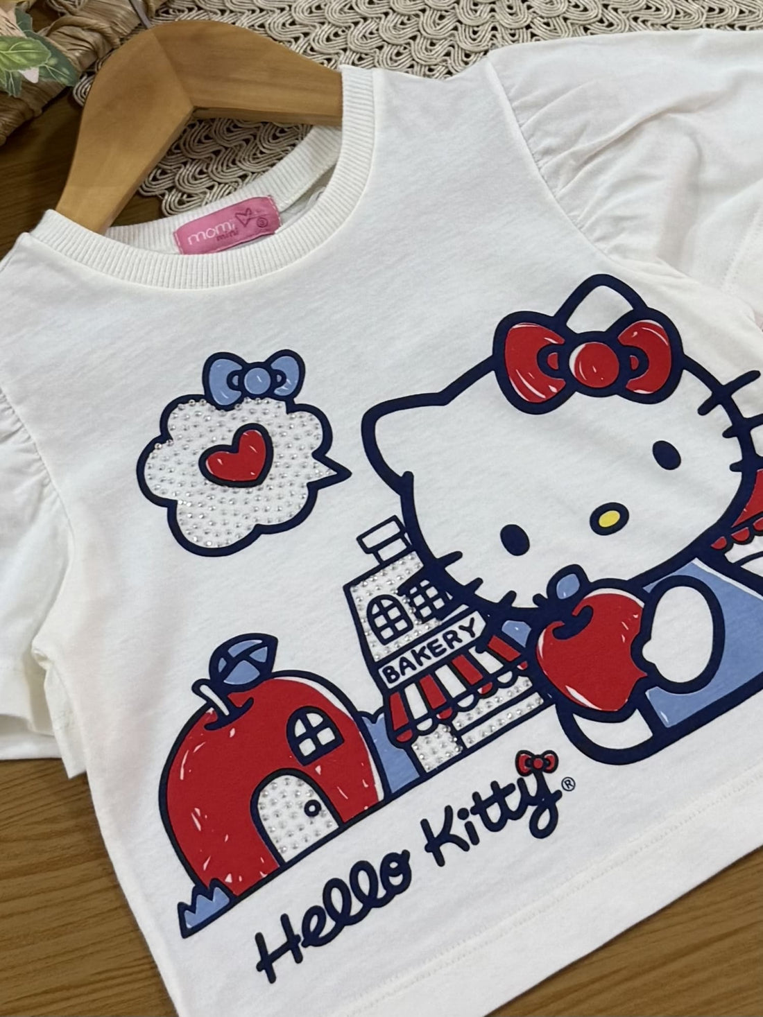 Blusa Infantil Momi Verão Branca Hello Kitty com Strass