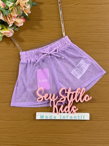 Shorts Infantil Kukie Verão de Praia Telado Lilás