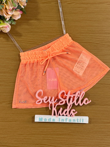 Shorts Infantil Kukie Verão de Praia Telado Laranja Neon