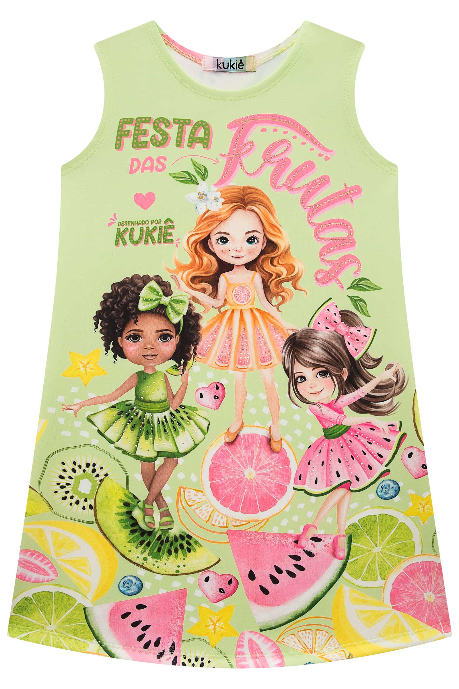 Vestido Infantil Kukie Verão Verde Festa das Frutas