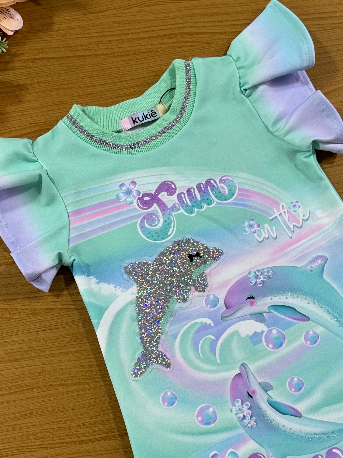 Vestido Infantil Kukie Verão Verde Golfinho