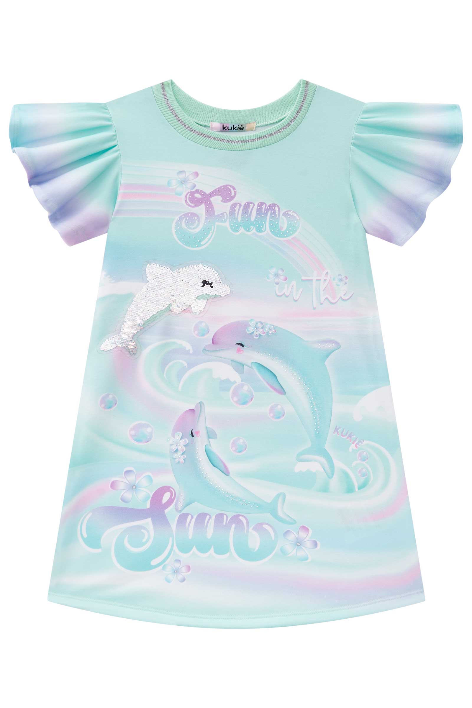 Vestido Infantil Kukie Verão Verde Golfinho