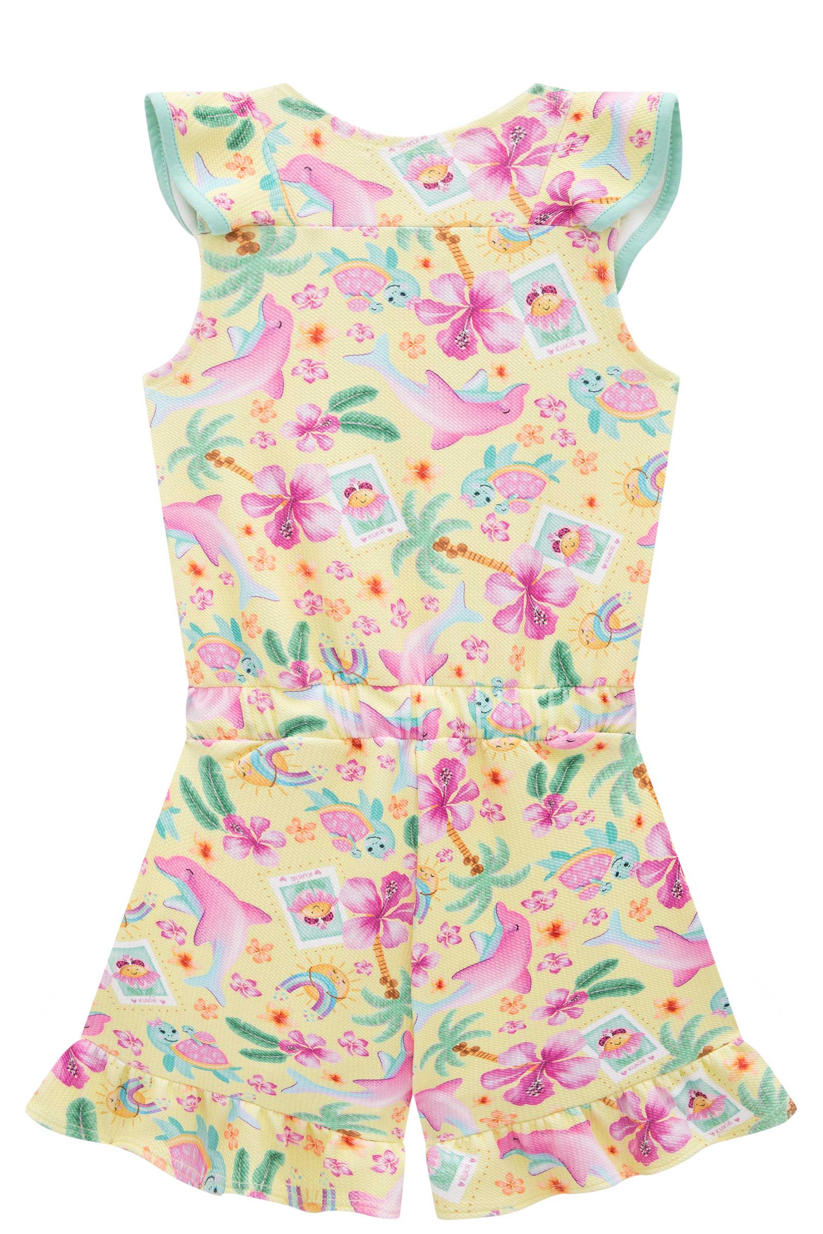 Macaquinho Infantil Kukie Verão Amarelo Golfinho Rosa