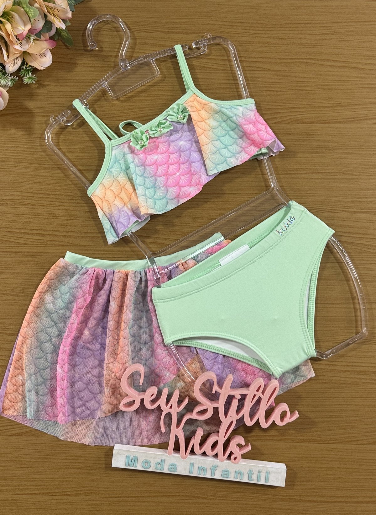 Biquini Infantil Kukie Verão com Saia Sereia